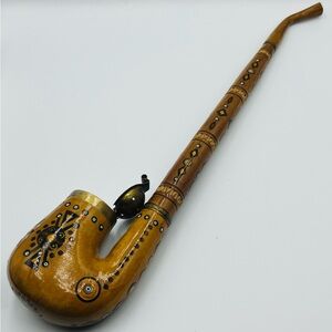 Handcrafted Wooden Smoking Pipe with Brass Accents